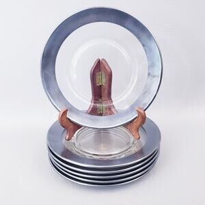 Dorothy Thorpe MCM Sterling Silver Overlay Edge 6 Cocktail Appetizer Plates